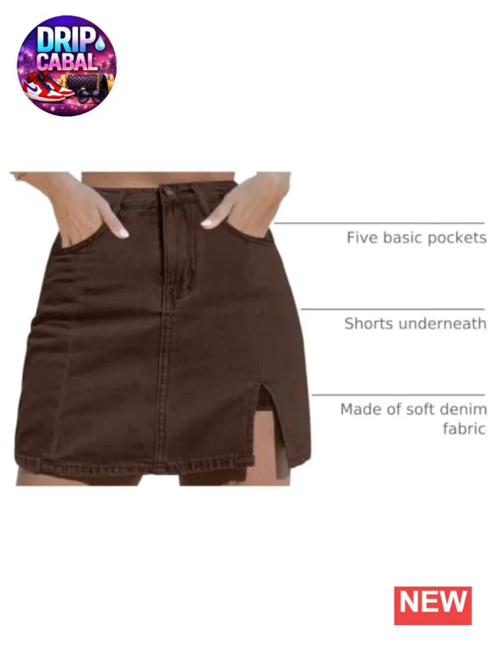 High Waisted Denim Skort with Pockets Side Slit Mini Skirt